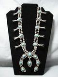 Rare Turquoise Vintage Native American Navajo Sterling Silver Squash Blossom Necklace Old-Nativo Arts