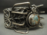 166 Grams Completely Handmade Native American Jewelry Silver Spider Royston Turquoise Bracelet-Nativo Arts