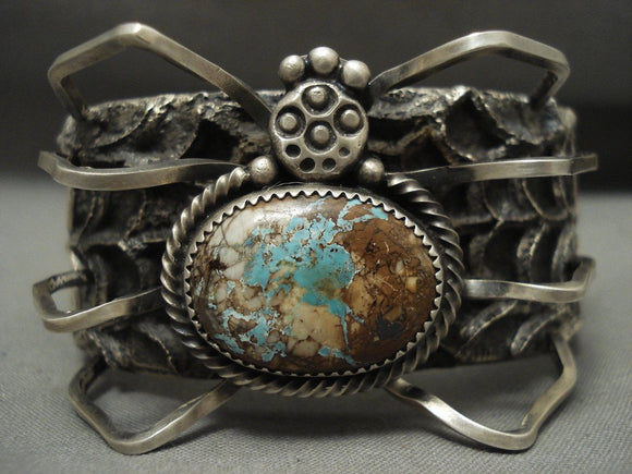 166 Grams Completely Handmade Native American Jewelry Silver Spider Royston Turquoise Bracelet-Nativo Arts