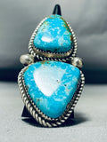 Huge Native American Navajo Double Turquoise Sturdy Sterling Silver Ring-Nativo Arts