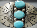 Striking Vintage Native American Navajo Carico Lake Turquoise Sterling Silver Bracelet Old-Nativo Arts