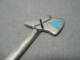 Impressive Vintage Native American Navajo Tomahawk Turquoise Inlay Sterling Silver Pendant-Nativo Arts
