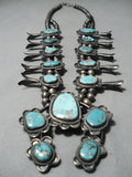 Statement Vintage Native American Navajo Turquoise Sterling Silver Squash Blossom Necklace-Nativo Arts