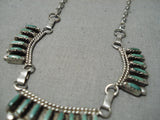 Amazing Vintage Zuni Native American Green Turquoise Sterling Silver Necklace-Nativo Arts