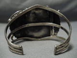 Important Vintage Native American Navajo Rare Turquoise Sterling Silver Leaf Bracelet Old-Nativo Arts