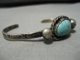 Very Rare Vintage Native American Navajo Fox Turquoise Sterling Silver Bracelet Old Cuff-Nativo Arts