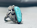 Rare Turquoise Vintage Native American Navajo Carico Lake Sterling Silver Leaf Ring-Nativo Arts