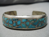 Striking Vintage Zuni/ Native American Navajo Turquoise Inlay Sterling Silver Bracelet-Nativo Arts