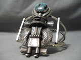 Statement Vintage Native American Navajo Huge Kachina Turquoise Sterling Silver Bracelet Old-Nativo Arts