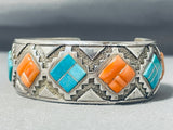 One Of The Most Unique Vintage Native American Navajo Turquoise Shell Sterling Silver Bracelet-Nativo Arts