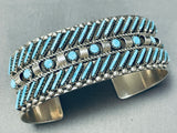 Native American Rare Slanted Turquoise Vintage Navajo Sterling Silver Bracelet Signed-Nativo Arts