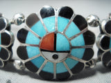 Burdian Sosseah Vintage Native American Zuni Inlay Turquoise Sunfaces Sterling Silver Bracelet-Nativo Arts