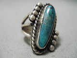 Quality Vintage Native American Navajo Blue Diamond Turquoise Sterling Silver Ring Old-Nativo Arts