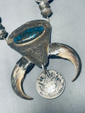 350 Gram Vintage Native American Navajo Turquoise Sterling Silver Squash Blossom Necklace-Nativo Arts