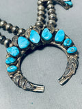 Leaves Older Vintage Native American Navajo Turquoise Sterling Silver Squash Blossom Necklace-Nativo Arts