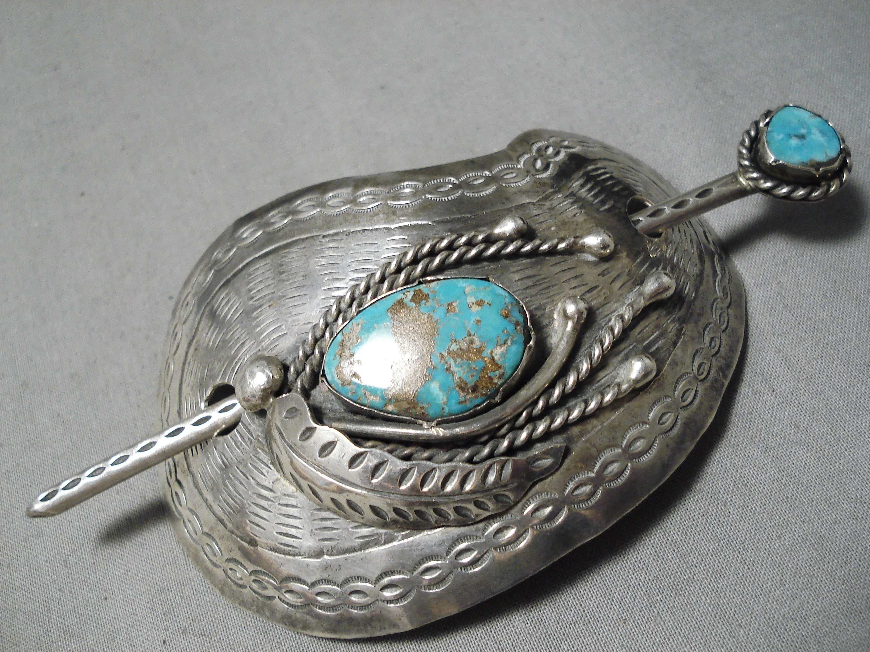 Sterling silver 925 native american turquoise hair barrette clip 2 vintage Navajo Crafted Barrette / Hair Clip Sterling Silver  main image 2