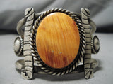 Native American Stunning Landoll Benally Orange Spiny Oyster Shell Sterling Silver Bracelet Cuff-Nativo Arts