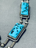 Native American One Of The Best Ever Vintage Navajuo Squared Turquoise Sterling Silver Necklace-Nativo Arts
