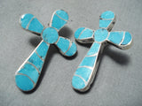 Stunning Navajo Turquoise Inlay Sterling Silver Cross Earrings Native American-Nativo Arts