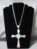 Thick Heavy Sturdy Native American Navajo Sterling Silver Turquoise Cross Necklace-Nativo Arts