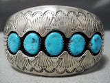 Superior Vintage Native American Navajo Blue Gem Turquoise Sterling Silver Bracelet Old-Nativo Arts