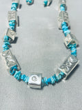 Important Native American Navajo Old Kingman Turquoise Sterling Silver Necklace And Earring Set-Nativo Arts