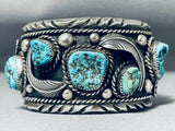 Classic Museum Vintage Native American Navajo Turquoise Leaf Sterling Silver Bracelet Old-Nativo Arts