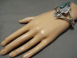One Of The Best Native American Navajo Sterling Silver Green Turquoise Kachina Bracelet-Nativo Arts