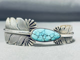 Exquisite Native American Navajo Spiderweb Turquoise Sterling Silver Feather Bracelet Signed-Nativo Arts