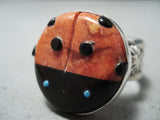 Beautiful Navajo Spiny Oyster Ladybug Sterling Silver Ring Native American-Nativo Arts
