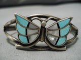 Fabulous Vintage Zuni Native American Navajo Turquoise Sterling Silver Butterfly Inlay Bracelet-Nativo Arts