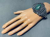 Extreme Detail Vintage Native American Navajo Green Turquoise Sterling Silver Bracelet-Nativo Arts