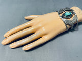Leaf Protection Vintage Native American Navajo Turquoise Sterling Silver Bracelet Cuff Old-Nativo Arts
