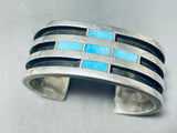 Heavy Small Wrist Vintage Native American Navajo Turquoise Inlay Sterling Silver Cross Bracelet-Nativo Arts