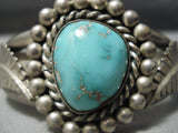 Heavy Thicik Vintage Native American Navajo Carico Lake Turquoise Sterling Silver Bracelet Old-Nativo Arts