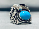 Mens Authentic Bear Vintage Native American Navajo Turquoise Sterling Silver Ring-Nativo Arts