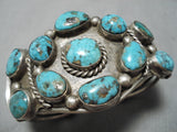 Museum Quality Vintage Native American Navajo Turquoise Cluster Sterling Silver Bracelet Old-Nativo Arts