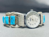 Superb Vintage Native American Navajo 10 Square Cut Turquoise Sterling Silver Watch Bracelet-Nativo Arts