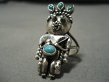 Striking Vintage Navajo Kachina Turquoise Sterling Silver Native American Ring-Nativo Arts