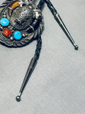 Strong Vintage Native American Navajo Turquoise Bison Sterling Silver Bolo Tie-Nativo Arts