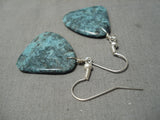 Vintage Santo Domingo Native American Navajo Blue Warrior Turquoise Sterling Silver Earrings-Nativo Arts