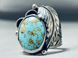Sensational Native American Navajo 8 Turquoise Sterling Silver Leaf Ring-Nativo Arts