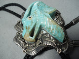 Native American Best Vintage Navaj Eagle Hand Carved Turquoise Sterling Silver Bolo Tie-Nativo Arts
