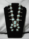 Very Rare Vintage Native American Navajo Turquoise Sterling Silver Squash Blossom Necklace Old-Nativo Arts