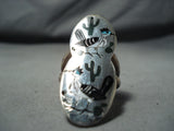 Quam Native American Zuni Inlay Turquoise Jet Roadrunners Sterling Silver Ring-Nativo Arts