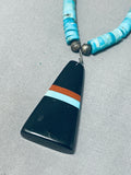 Native American Amazing Vintage Santo Domingo Kingman Turquoise & Jet Sterling Silver Necklace-Nativo Arts