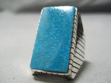 Huge Heavy Sturdy Men's Native American Navajo Blue Turquoise Sterling Silver Ring-Nativo Arts