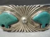 Intricate!! Vintage Native American Navajo Green Turquoise Bear Sterling Silver Bracelet-Nativo Arts