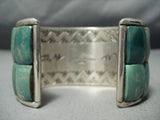 Huge Heavy Native American Rectangle Green Turquoise Sterling Silver Bracelet-Nativo Arts