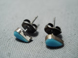 Beautiful Vintage Native American Navajo Sleeping Beauty Turquoise Sterling Silver Earrings Old-Nativo Arts